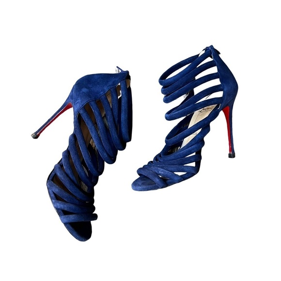 Christian Louboutin Macala Navy Blue Suede Gladiator Sandals Strappy Heels 38 - Picture 2 of 11